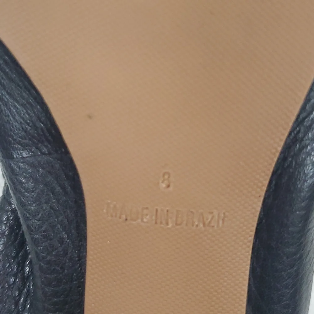 Cindy Says Black Leather Bow Heels Size 8 Slip On Elastic Back Dress  Shoes